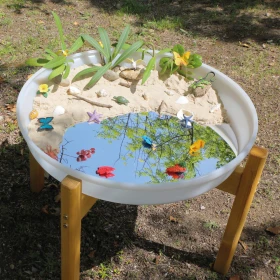 Soporte de madera para bandeja de exploración redonda