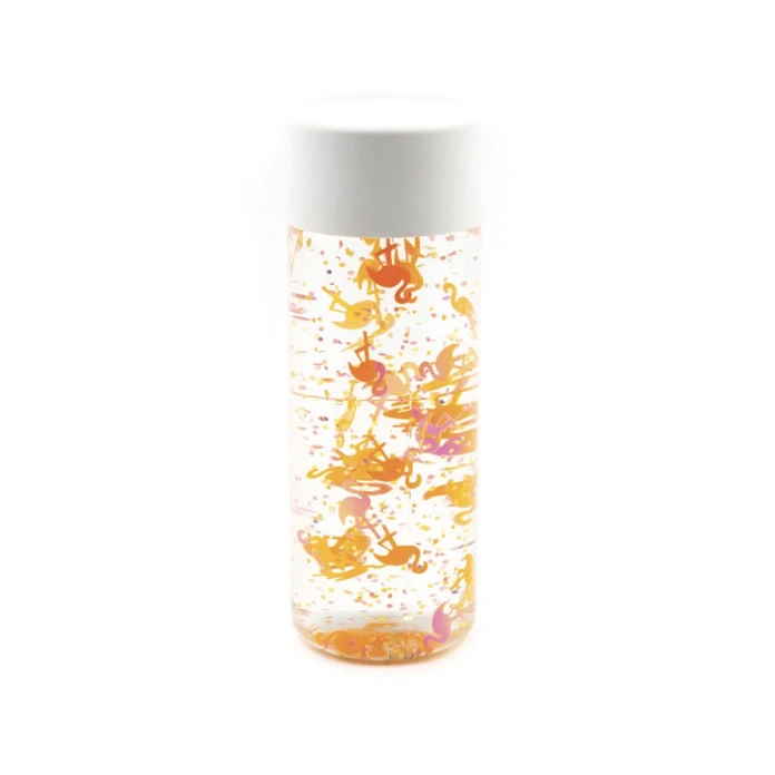 Botella sensorial flamencos naranjas